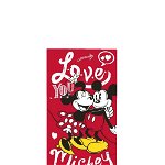 Prosop de plaja bumbac, Love you Mickey, rosu, 140x70 cm, Disney