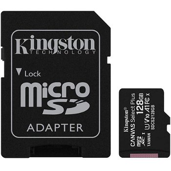 Card de memorie MicroSD Kingston Canvas Select Plus SDCS2/128GB, 128GB, 100MB/s, cu adaptor, Kingston