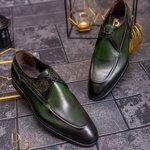 Pantofi eleganți de bărbați din piele naturala, Verde gravat - P1616, 