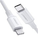 Cablu alimentare si date Ugreen, Fast Charging, USB la tip Lightning certificare MFI 3A TPE 1m, Alb