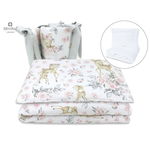 MimiNu - Set lenjerie patut 5 piese, Cu pilota si perna, Din bumbac certificat Oeko Tex Standard 100, Pentru patut 120x60 cm, Sweet Deer Pink, MimiNu