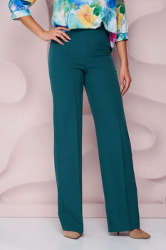 Pantaloni din stofa usor elastica verzi cu un croi evazat si talie inalta - StarShinerS, StarShinerS