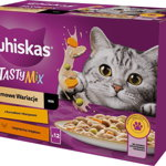 WHISKAS Tasty Mix Creamy Creations, Pui și Legume, Miel și Curcan, plic hrană umedă pisici, (în sos), multipack, 85g x 12, Whiskas