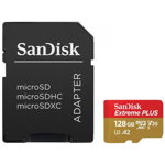 Card Extreme PLUS R200/W90 microSDXC 128GB UHS-I U3 A2 Clasa 10 cu adaptor SD, Sandisk
