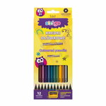 Creioane colorate Strigo METALLIC, 12 culori, cu ascutitoare, STRIGO