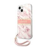 Husa Guess GUHCP13SKMABPI compatibila cu iPhone 13 Mini, Marble Strap, Roz
