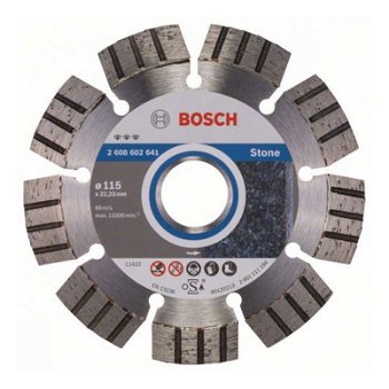 Disc diamantat, cu segmente, pentru debitare beton / piatra, Bosch Best for Stone, 115 x 22.23 x 2.2 x 12 mm, 2608602641