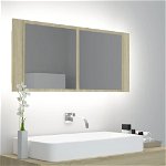 vidaXL Dulap de baie cu oglindă și LED, stejar Sonoma, 100x12x45 acril, vidaXL