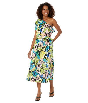 Imbracaminte Femei Donna Morgan One Shoulder Midi with Ruffle Soft WhiteOlive Green, Donna Morgan