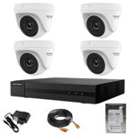 Sistem supraveghere Hikvision seria HiWatch 4 camere 2MP IR 20M DVR 4 canale cu accesorii HDD 500GB, Hikvision - HiWatch