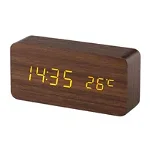 Ceas LED de masa sau birou din lemn, Termometru, Alarma, Afisaj 12/24h diverse culori - Alb, Divendi