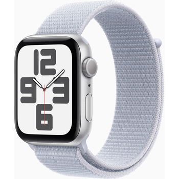 Apple Watch SE GPS, 44mm Silver Aluminium Case, Blue Cloud Sport Loop