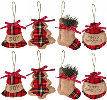 Set de 8 ornamente pentru brad Vidillo, bumbac, multicolor, 11 cm