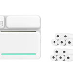 Set imprimanta termica si role hartie, sundiguer, Set de stilouri colorate, Bluetooth, compatibil iOS/Android, 5 role hartie 57x25mm, 12 buc, Roz