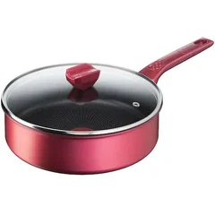 Tigaie saute cu capac Tefal Daily Chef, 24 cm, invelis antiaderent din titan, indicator Thermo-Signal, rosu/negru