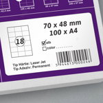 Etichete autoadezive A4, 70 x 48 mm, 18 etichete / coala A4, 1 top, 100 coli/top