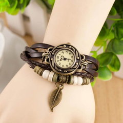 Ceas de dama Retro Vintage CS01, curea din piele, accesoriu frunza, culoare Maro, eay Ceas de dama Retro Vintage CS01, curea din piele, accesoriu frunza, culoare Maro, eay
