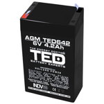 Acumulator 6V Stationar VRLA, Dimensiuni 70 x 48 x 101 mm, Baterie 6V 4.2Ah, TED Electric TED002914, TED Electric