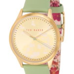 Ceasuri Femei Ted Baker London Belgravia Leather Strap Watch 35mm Gold Floral Green