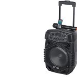 Boxa Activa Portabila Troller 8", Soundvox(TM) P-805 cu Microfon, Bluetooth, Display, Fm, Usb, Sd, Aux, Lumini, Telecomanda, Negru, Inter-Line Company SRL