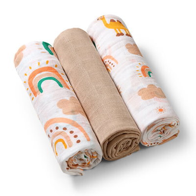 Set 3 scutece din muselina, 70x70 cm, Maro, Babyono