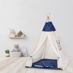 Cort copii stil indian Teepee Tent Kidizi Dark Blue Stars, include covoras gros, 2 perne si stabilizator