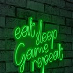 Decoratiune luminoasa LED, eat sleep game repeat, Benzi flexibile de neon, DC 12 V, Verde, Neon Graph