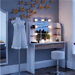 SEA275 - Set Masa toaleta cosmetica machiaj oglinda masuta vanity, oglinda cu sau fara LED - Alb-Maro