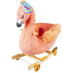 Balansoar pentru bebelusi, Flamingo, lemn + plus, cu rotile, roz, 66 cm, 