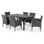 Set masa dreptunghiulara mica si 6 scaune Encore, aluminiu, negru/gri, Maison
