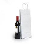 Pungi pentru sticle de vin, maner rasucit, 140+80 x 390mm, hartie alba, set 100 bucati, Label Print