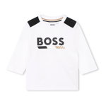 BOSS Kidswear, Bluza cu imprimeu logo, Alb/Negru