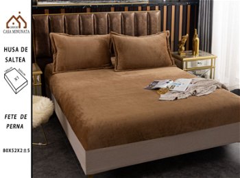 Husa de pat cu elastic 180 x 200 cm, cocolino, cu 2 fete de perna, Maro, 