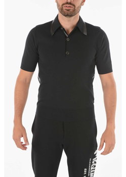 Dolce & Gabbana Silk Blend Polo T-Shirt With Logoed Contrasting Bands Black