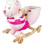 Balansoar pentru bebelusi, Ursulet, lemn + plus, cu rotile, roz, 55 cm, Cartamundi