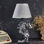Lampa de masa, FullHouse, 390FLH1915, Baza din lemn, Gri argintiu, FullHouse