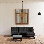 Set mobilier de gradina cu 3 canapele, 1 taburet cu perne si masa vidaXL, Lemn, 70 x 70 x 67 cm, Gri/Antracit