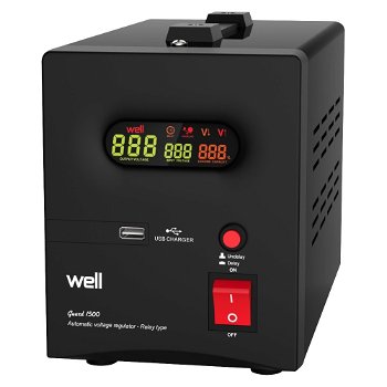 Stabilizator automat de tensiune cu releu 1500VA, negru Well AVR-REL-GUARD1500-WL, WELL