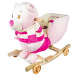Balansoar pentru bebelusi, Ursulet, lemn + plus, cu rotile, roz, 55 cm, 
