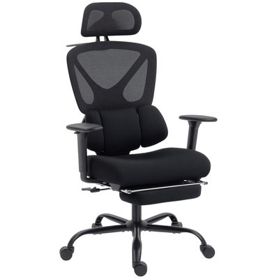 Scaun de birou ergonomic HOMCOM, respirabil, cu suport lombar dinamic si suport pentru picioare, 73x75x120-128 cm, negru