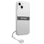 Husa Guess GUHCP13SKB4GGR compatibila cu iPhone 13 Mini, 4G Gray Strap Charm, Transparent