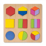 Puzzle 3D din Lemn cu Forme Geometrice Colorate Montessori - Nurio, Nurio