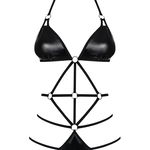 Body negru din piele sintetica cu barete Obsessive Scandalia teddy, Obsessive