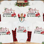 Set de tricouri personalizate Family mama, tata  si copii cu tematica de Craciun, Santa Claus is in town