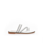Sandale albe cu barete multiple din imitație de piele și strasuri și design cu inel, Tsoukalas