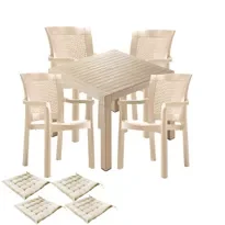 Set gradina CULINARO RISTI, masa patrata 90x90x75cm, 4 scaune 57x60xH90cm polipropilena/fibra sticla culoare cappuccino, 4 perne scaun, Culinaro