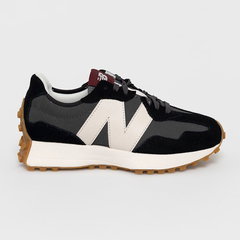 New Balance, Pantofi sport cu insertii de piele intoarsa si piele 327, Negru stins, Gri inchis, 7.5 New Balance, Pantofi sport cu insertii de piele intoarsa si piele 327, Negru stins, Gri inchis, 7.5