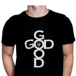 Tricou imprimat cu mesaj crestin, Priti Global, pentru barbati, God is good, PRITI GLOBAL