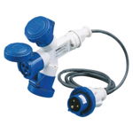 Adaptor industrial 3 OUTPUTS IP67 - 2M FLEXIBLE CABLE - PLUG 16A - 2 SOCKET-OUTLETS 2P+E 230V 50/60HZ - BLUE - 6H, Gewiss