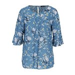 Bluza albastra cu print floral multicolor si volanase frontale M&Co, M&Co